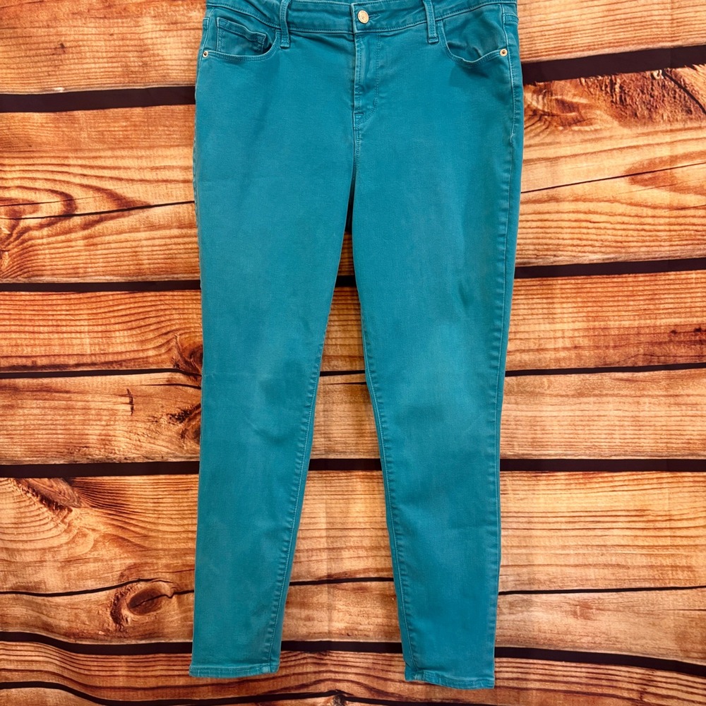 Old Navy ROCKSTAR Womens Teal Denim 5 Pocket Jeans Tapered Ankle Size 14